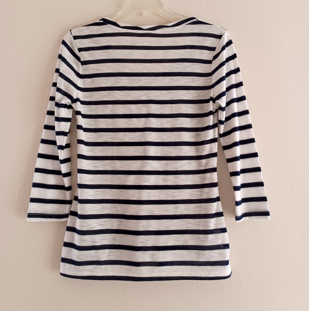 Madison Black and White Striped Top with Red Rose Design, Size Sp - Picture 6 of 12